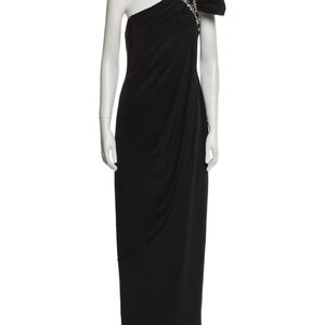 Marchesa Notte Evening Gown Women’s 2 Black Silk Embellished One Shoulder Dress